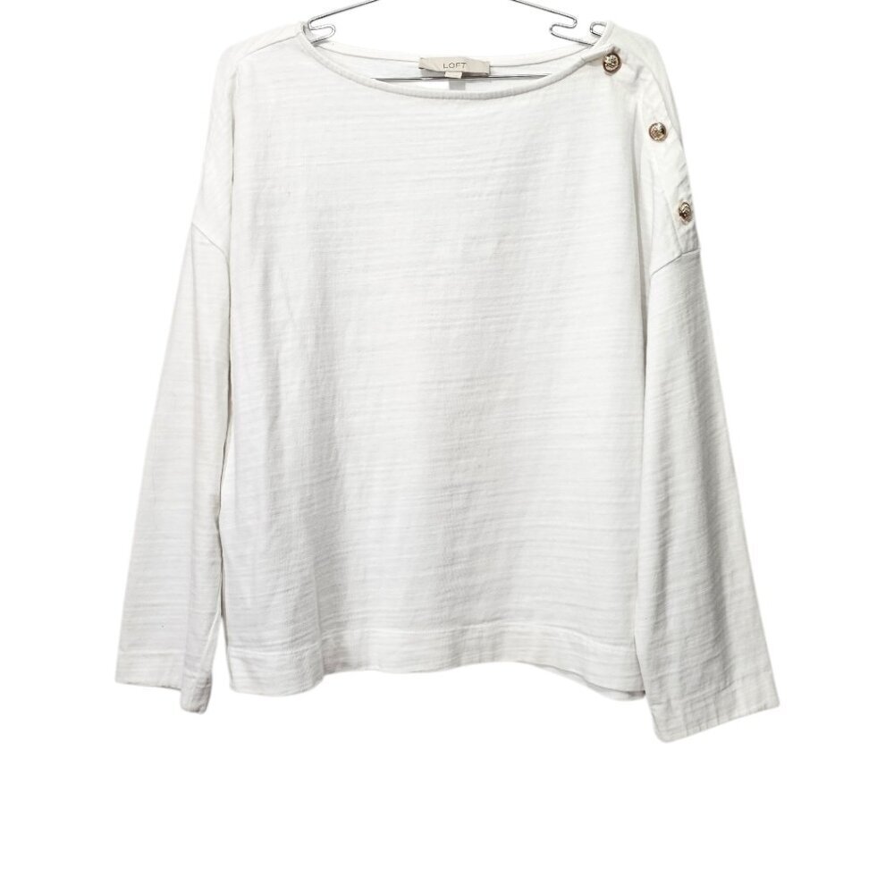 Loft Women's Cotton Long Sleeve Button Accent White Top Size XL